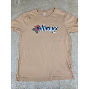 Hurley Mens Graphic T-Shirt Tan Hibiscus Floral Logo Short Sleeve HSP24VMT-08760